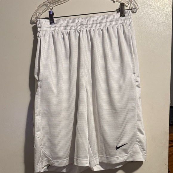 Nike Men's White Athletic Shorts with Black Logo - Picture 1 of 5